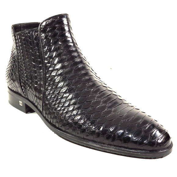 GOODMAN 🇮🇹 MEN'S BLACK SOFT PYTHON LEATHER COMFORT BOOTS - Picture 3 of 8